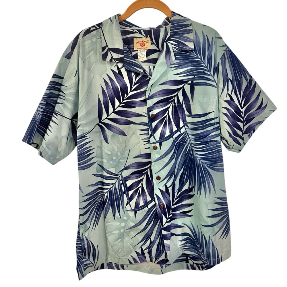 Hawaii Station Size L Mens Casual Shirt Tropical Print Button Up Short Sleeve